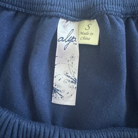 ALYA Blue One Shoulder Floral Embroidered Ruffle Top Peasant Boho Blouse Sz S - Picture 5 of 10